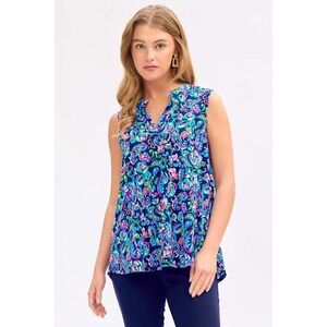 Sleeveless Blouse Top Paisley Print Colorful V‎ Neck Casual Small New